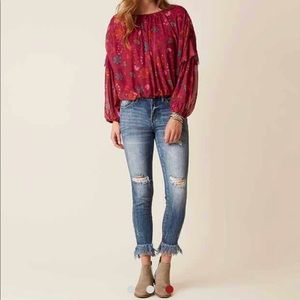Free People Floral Print Mesh Blouse